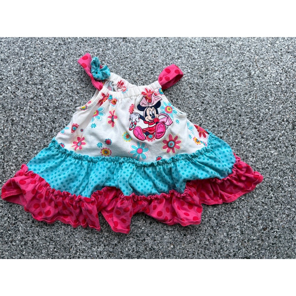 Disney Store Minnie Mouse Baby Girl Ruffle Bodysuit Pink Turquoise 9-12M